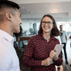 Website Icon_ 2 women and 1 man at work laughing-1-square